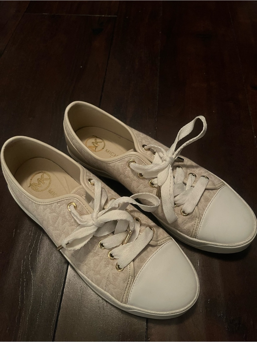 Michael Kors Beige and White Signature Low-Top Sneakers